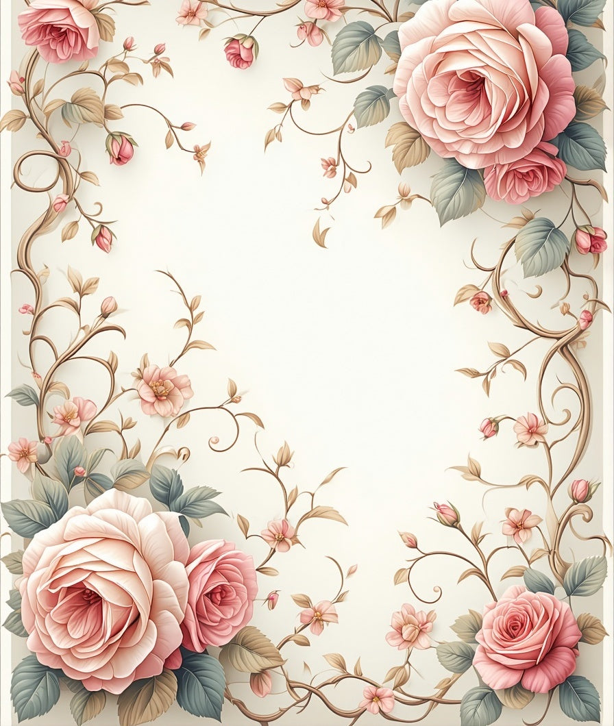 Soft Pink Rose Vine Pattern Rug