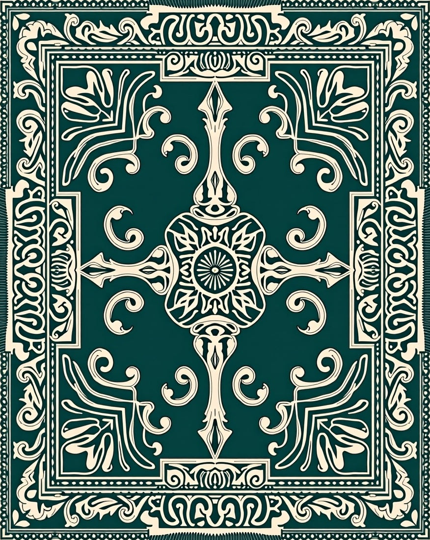 Elegant Teal and Cream Filigree Medallion Rug