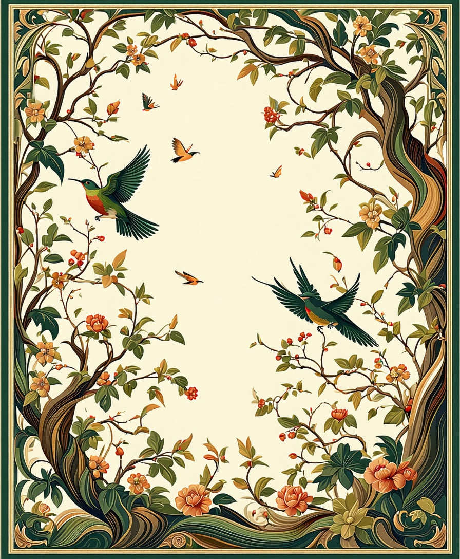 Art Nouveau Nature Birds Floral Design Rug