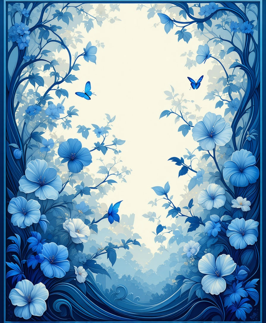 Enchanted Blue Floral Butterfly Tapestry Rug