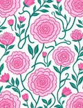 Pink Floral Pattern With Teal Vines Rug