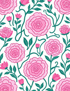Pink Floral Pattern With Teal Vines Rug