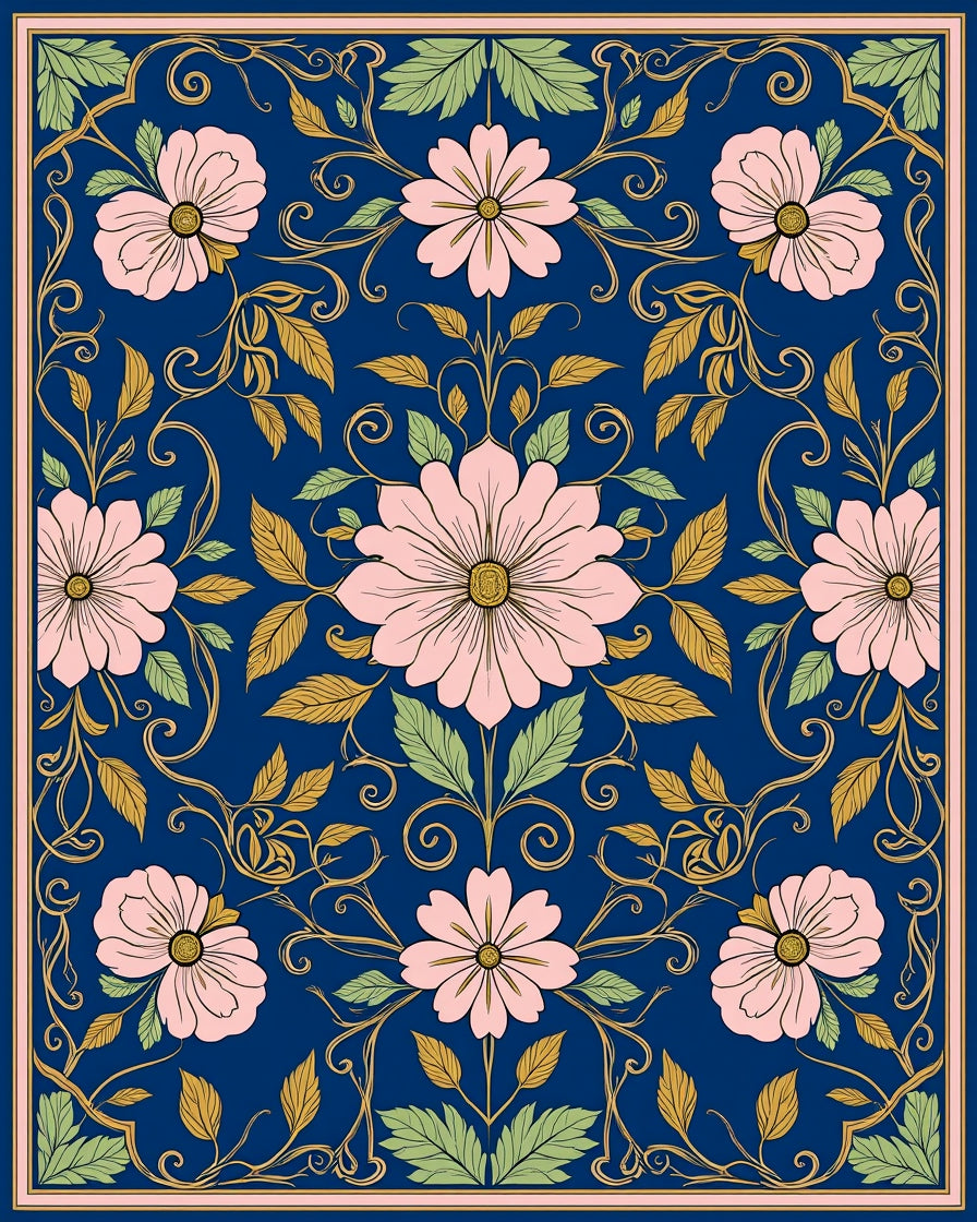 Art Nouveau Floral Scroll Pattern Rug