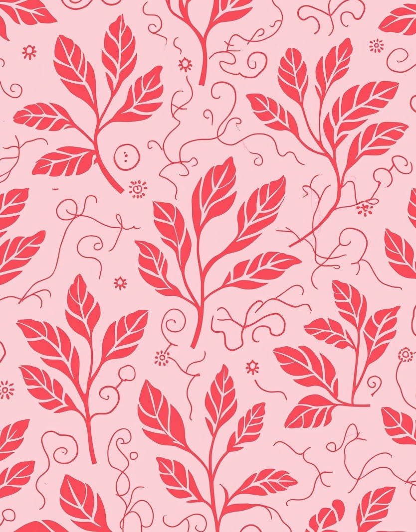 Coral Botanical Stylized Vines Rug