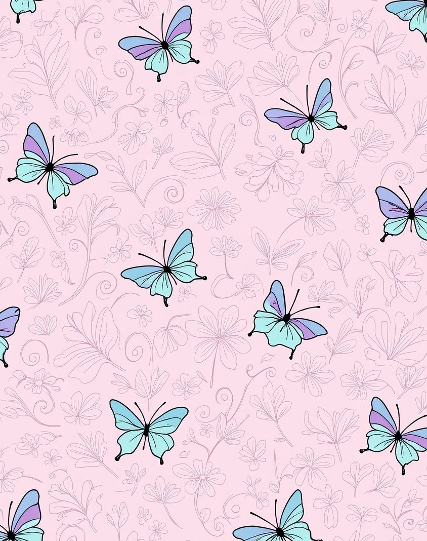 Pastel Butterfly Floral Sketch Pattern Rug