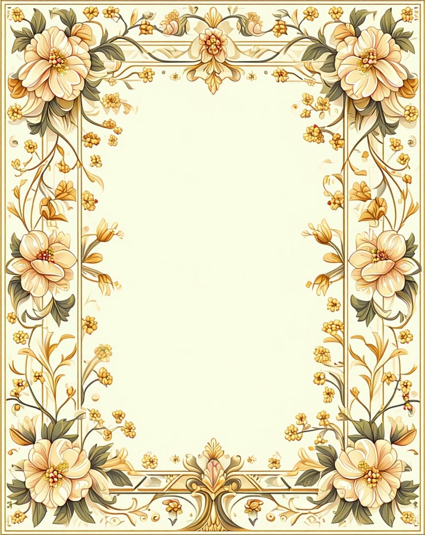 Elegant Floral Pattern Border Rug