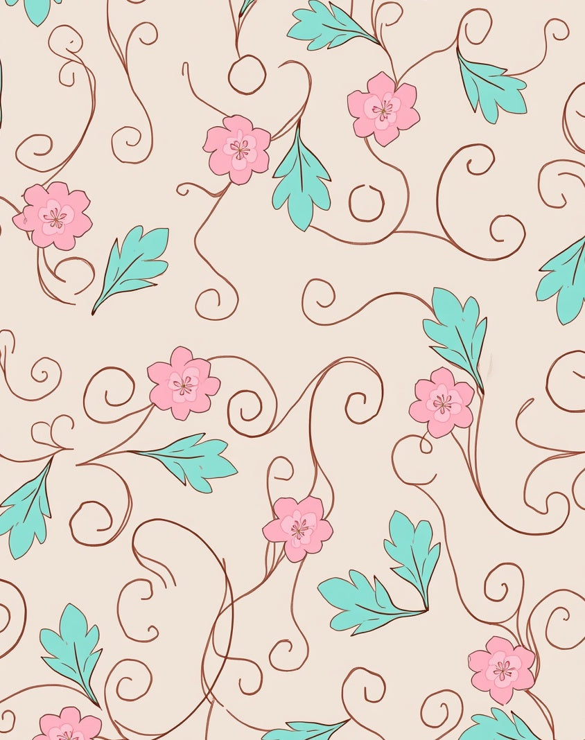 Delicate Pink Floral Swirls Pattern Rug