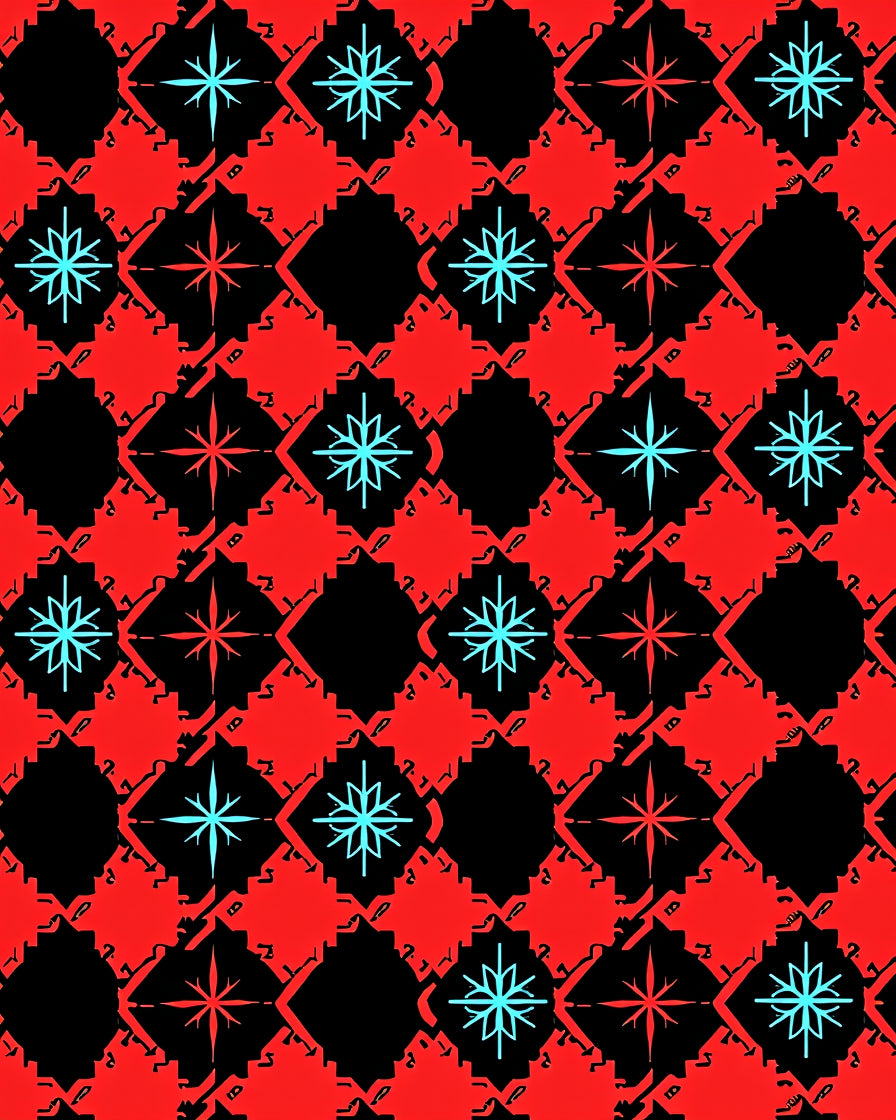 Crimson Blue Star Diamond Check Rug