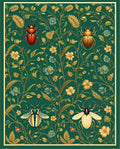 Emerald Green Floral Insect Pattern Rug