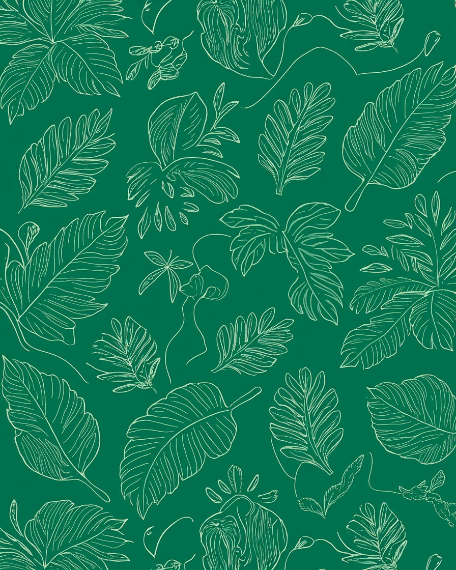 Green Leaf Pattern Sketch Rug