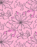 Charming Pink Floral Line Art Rug
