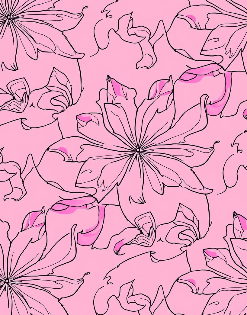 Charming Pink Floral Line Art Rug