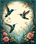 Hummingbirds Surrounded by Floral Landscape Rug