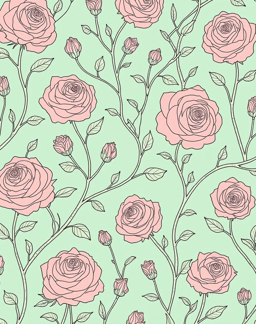 Pink Rose Vine Pattern Rug