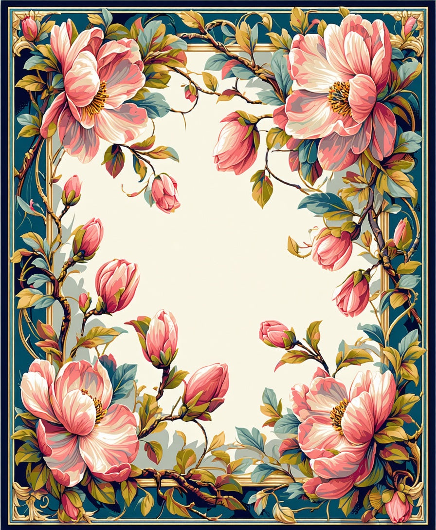 Vintage Floral Pink Blossom Border Rug