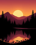 Sunset Wildlife Silhouette Landscape Rug