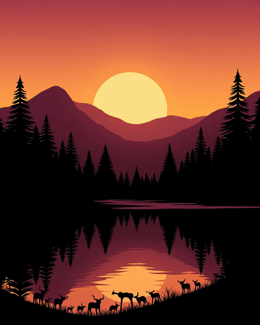 Sunset Wildlife Silhouette Landscape Rug
