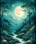 Mystical Moonlit Forest River Pattern Rug