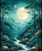 Mystical Moonlit Forest River Pattern Rug