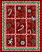 Festive Red Gingerbread Candy Cane Snowflakes Rug