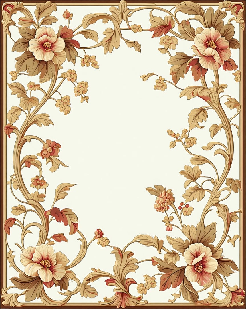 Elegant Floral Swirl Botanical Pattern Rug