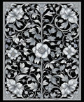 Elegant Black Floral Vine Design Rug