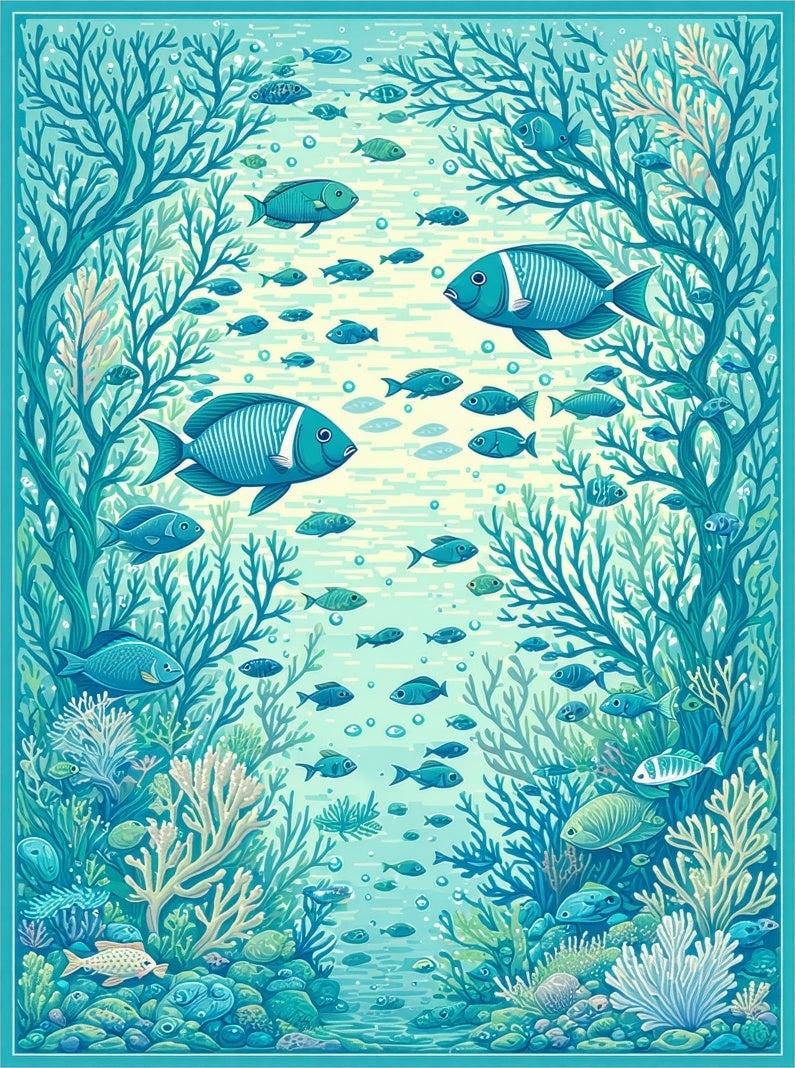 Oceanic Coral Reef Fish Pattern Rug