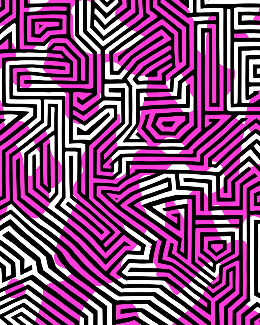 Pink Abstract Geometric Maze Pattern Rug