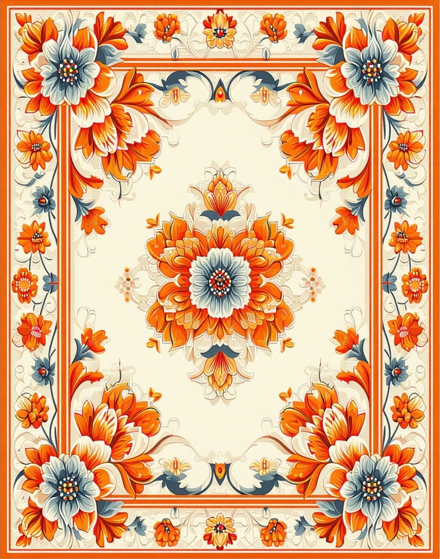 Ornate Floral Bordered Cream Rug