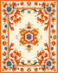 Ornate Floral Bordered Cream Rug