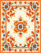 Ornate Floral Bordered Cream Rug