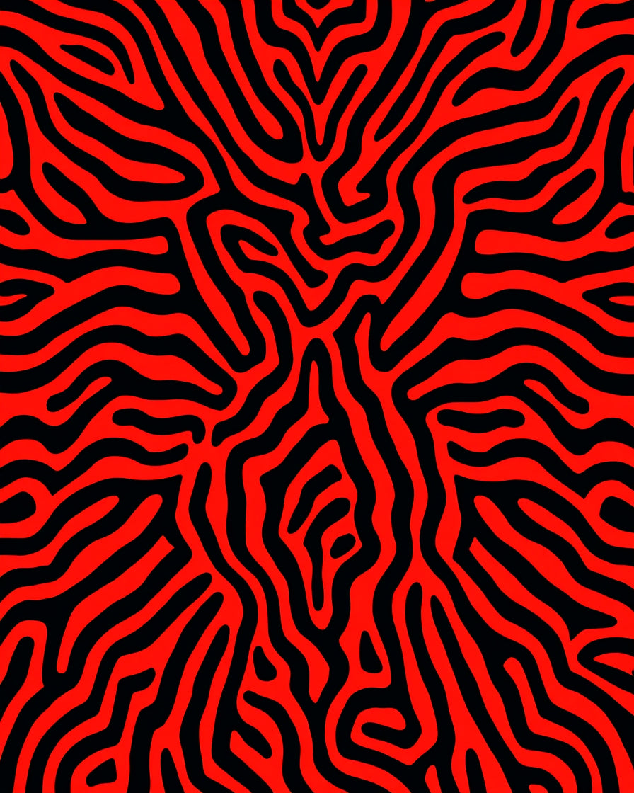 Abstract Red Black Organic Lines Rug