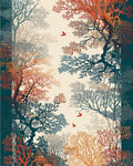 Autumn Forest With Flying Birds Pattern Rug