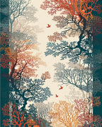 Autumn Forest With Flying Birds Pattern Rug