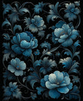 Deep Blue Floral Pattern Rug