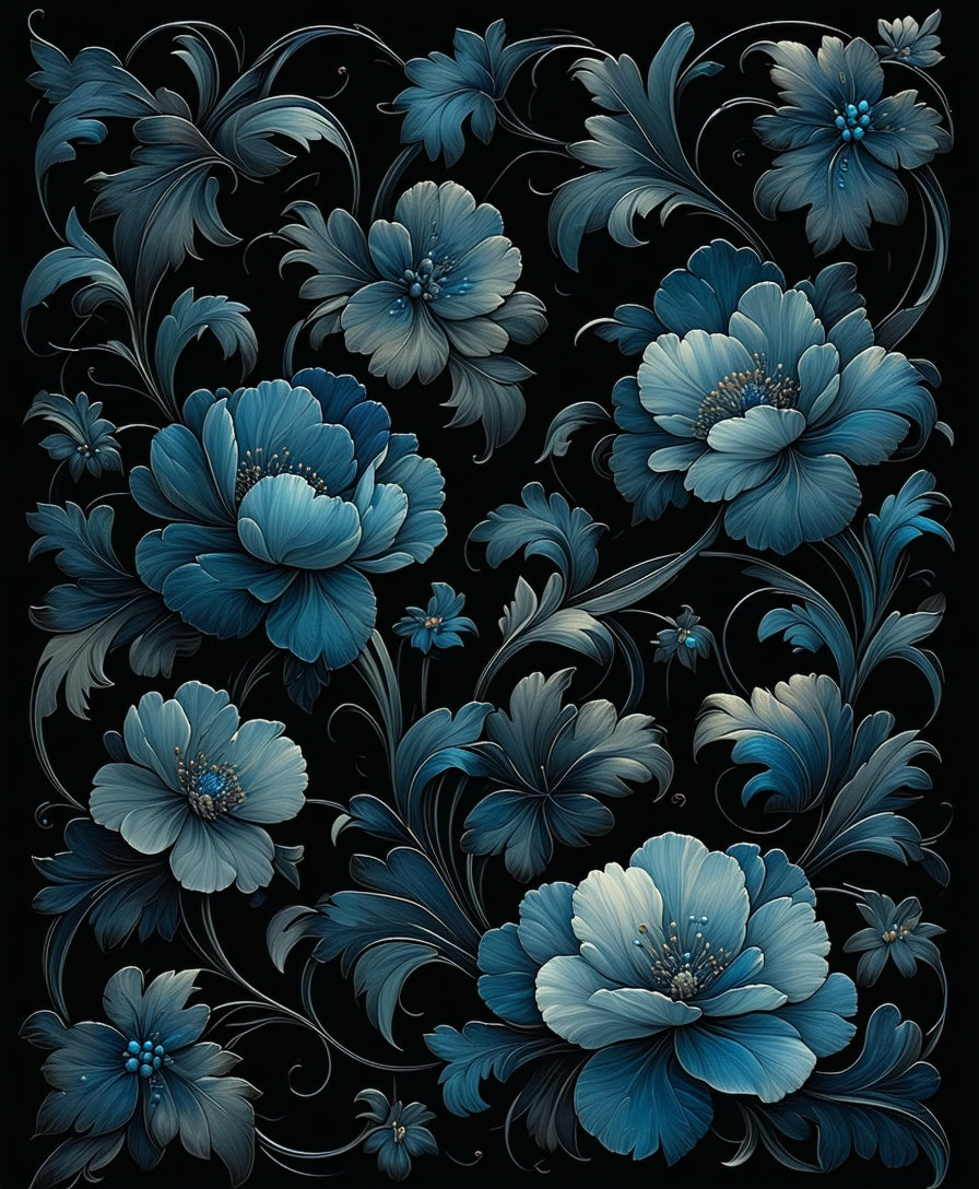 Deep Blue Floral Pattern Rug