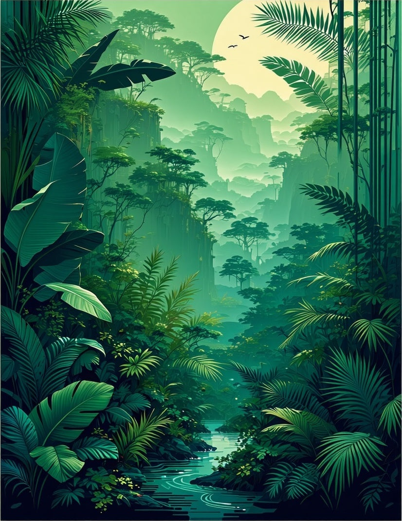 Lush Jungle River Scenic Vista Rug