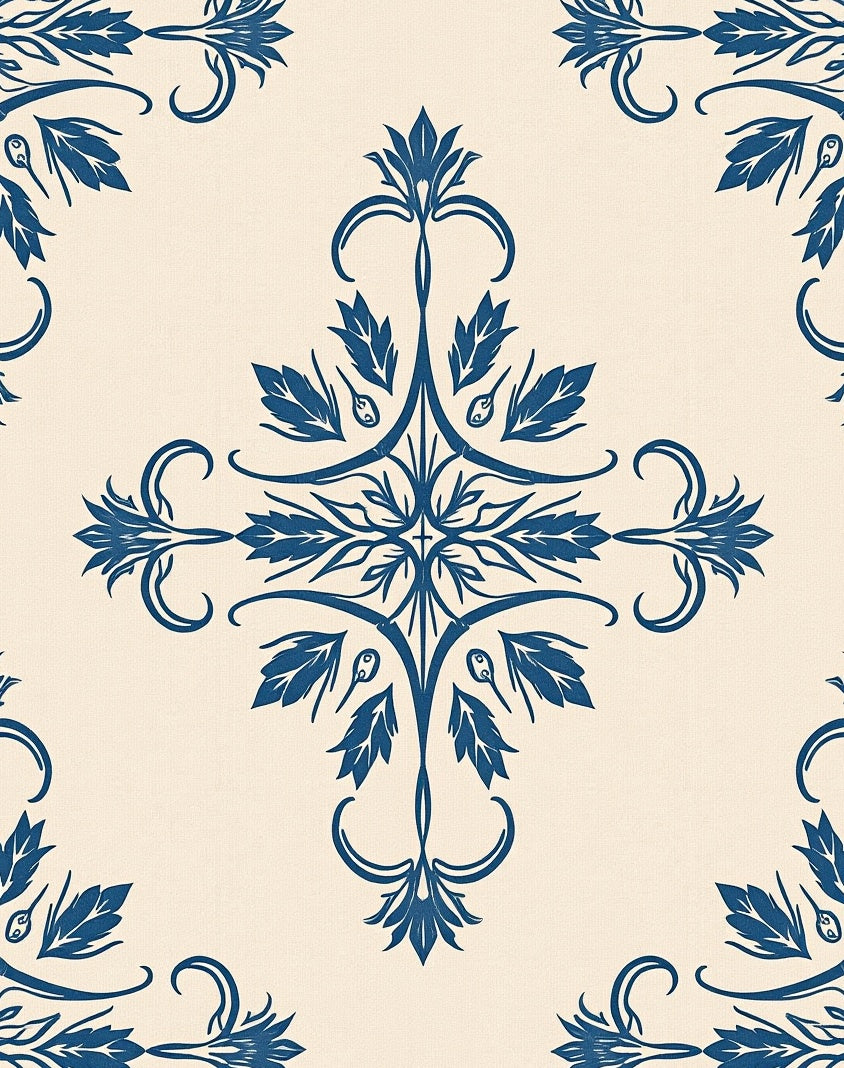Elegant Blue Floral Damask Pattern Rug