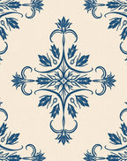 Elegant Blue Floral Damask Pattern Rug