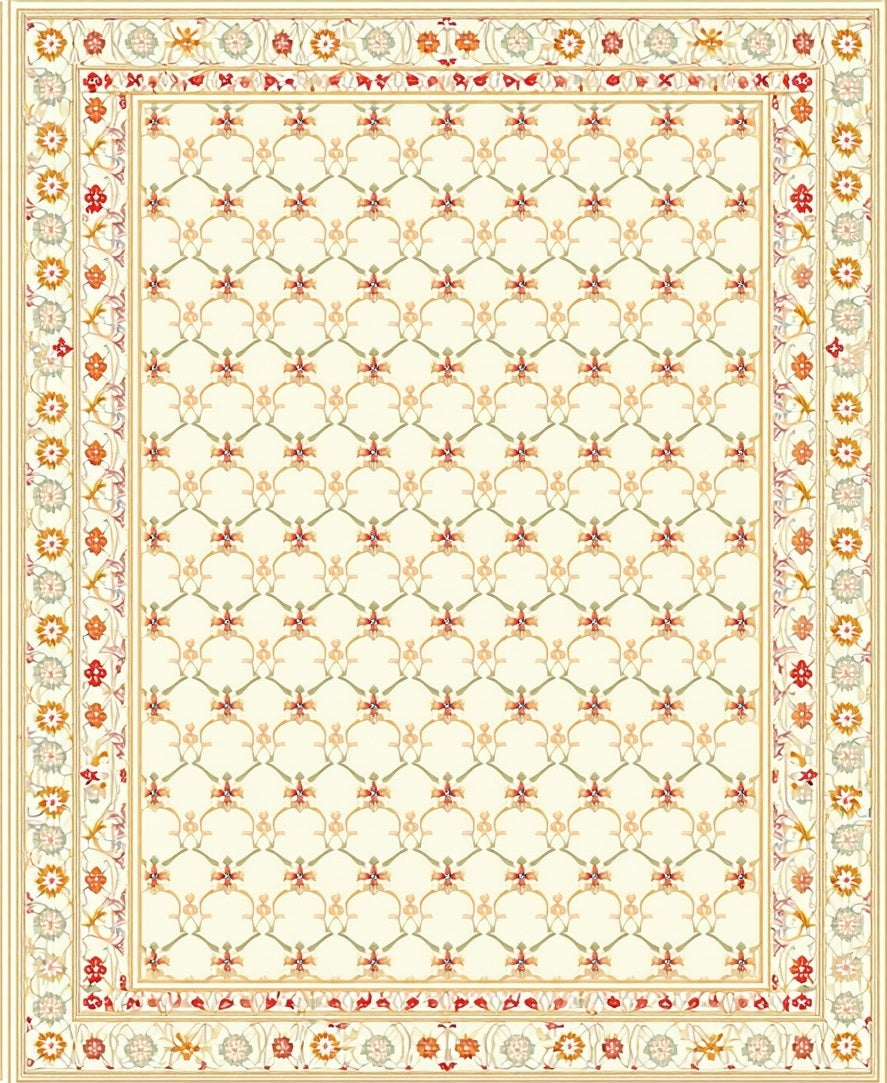 Creamy Beige Floral Lattice Pattern Rug
