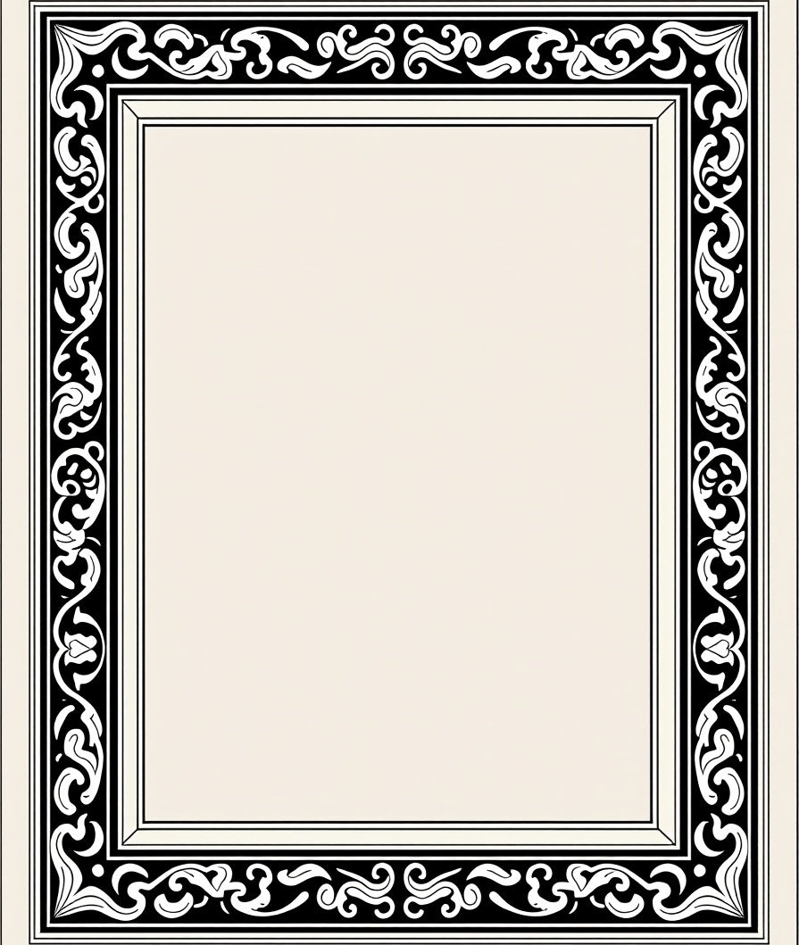 Ornate Black White Flourish Border Rug
