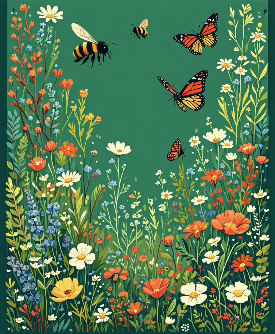 Whimsical Butterflies and Bees Garden Rug