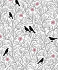 Black Birds Pink Flowers Nature Design Rug