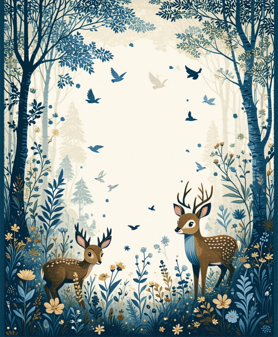 Woodland Deer Bird Scenic Rug
