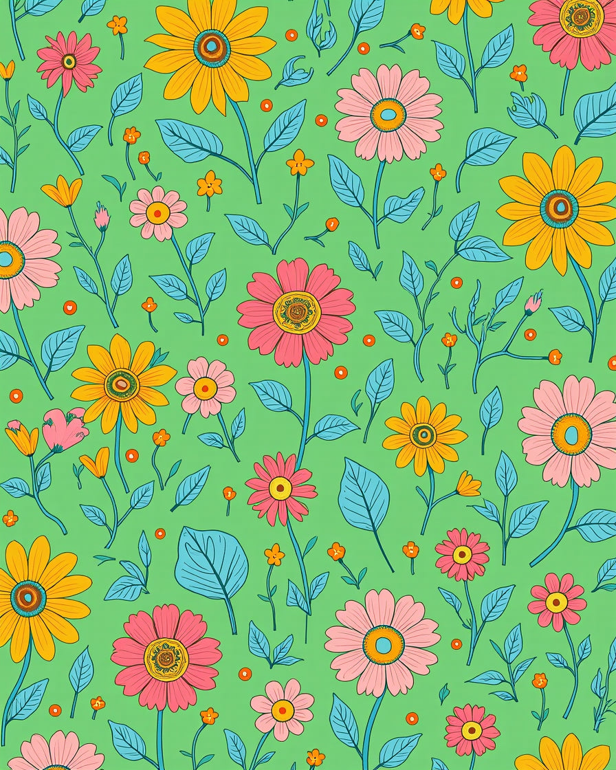 Bright Floral Leaf Pattern Design Rug
