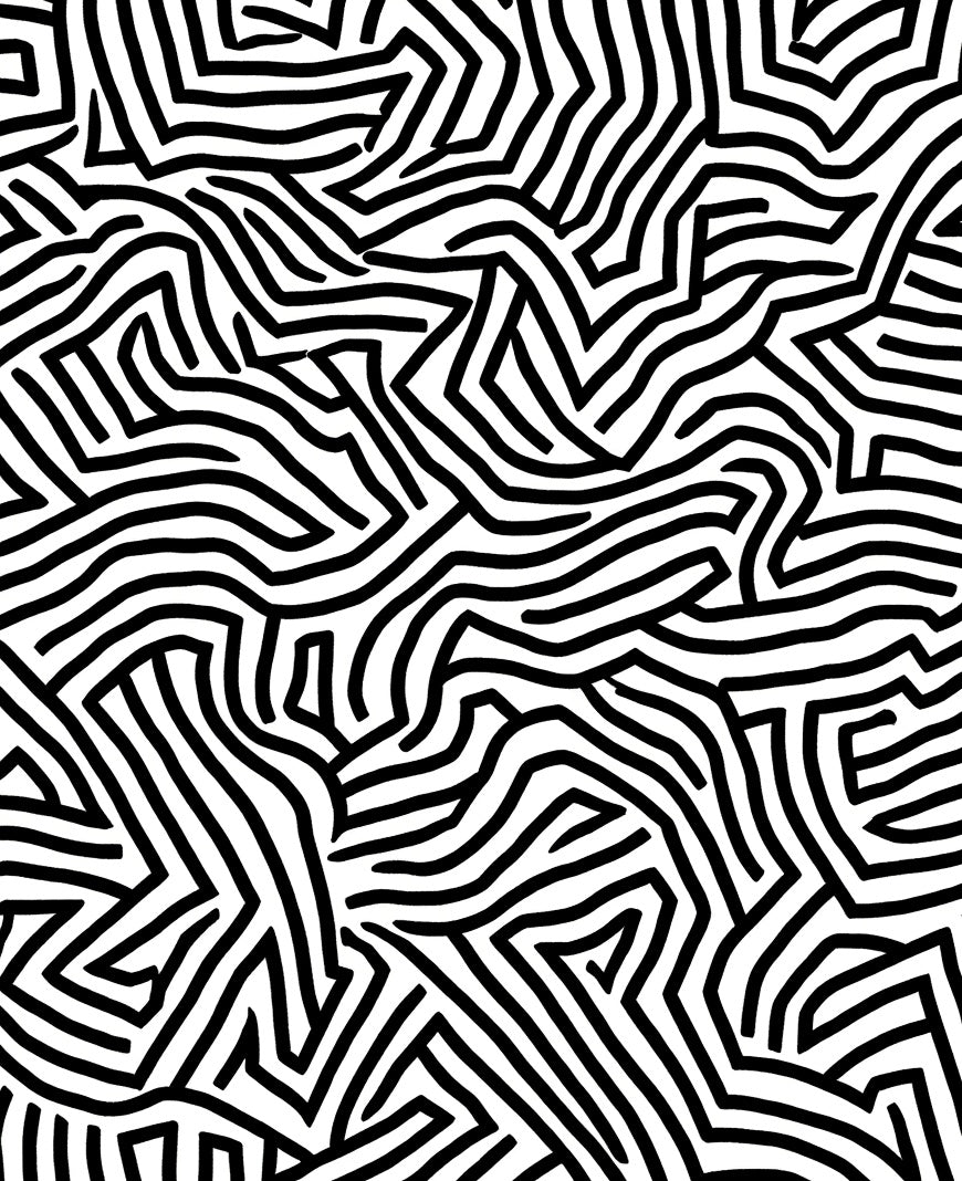 Abstract Black White Maze Pattern Rug