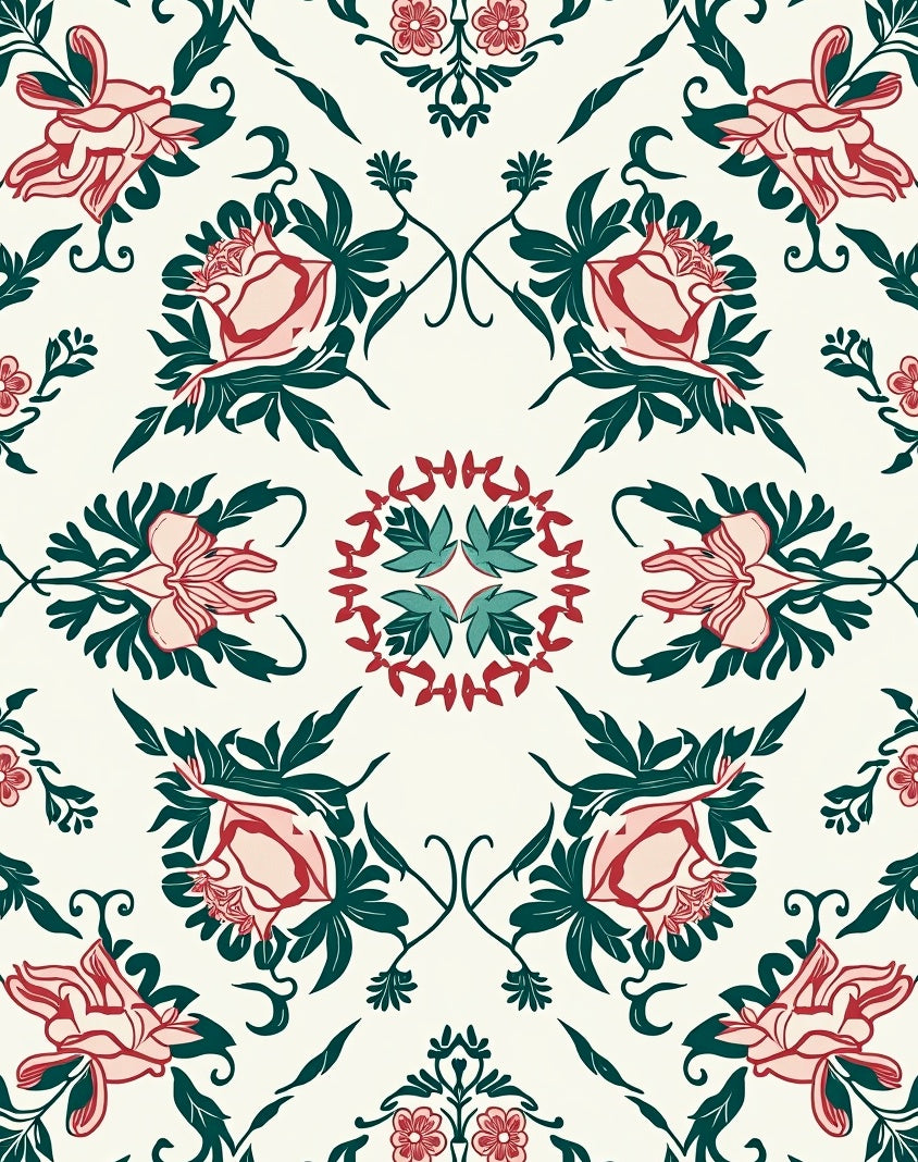 Vintage Floral Pattern Red Teal Rug
