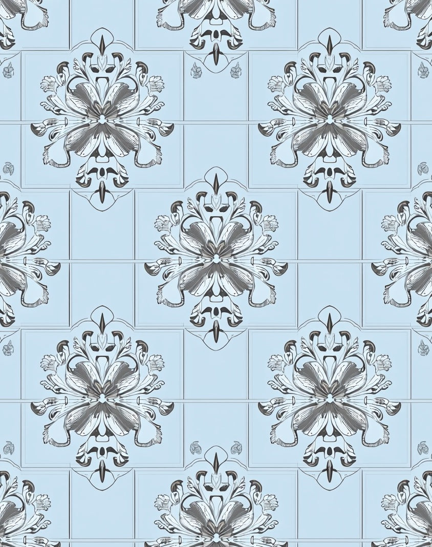 Light Blue Intricate Floral Tile Design Rug