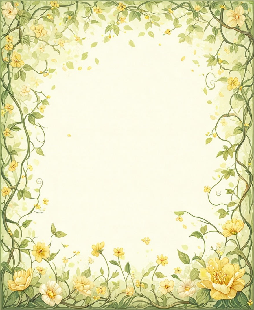 Whimsical Yellow Floral Vine Pattern Rug