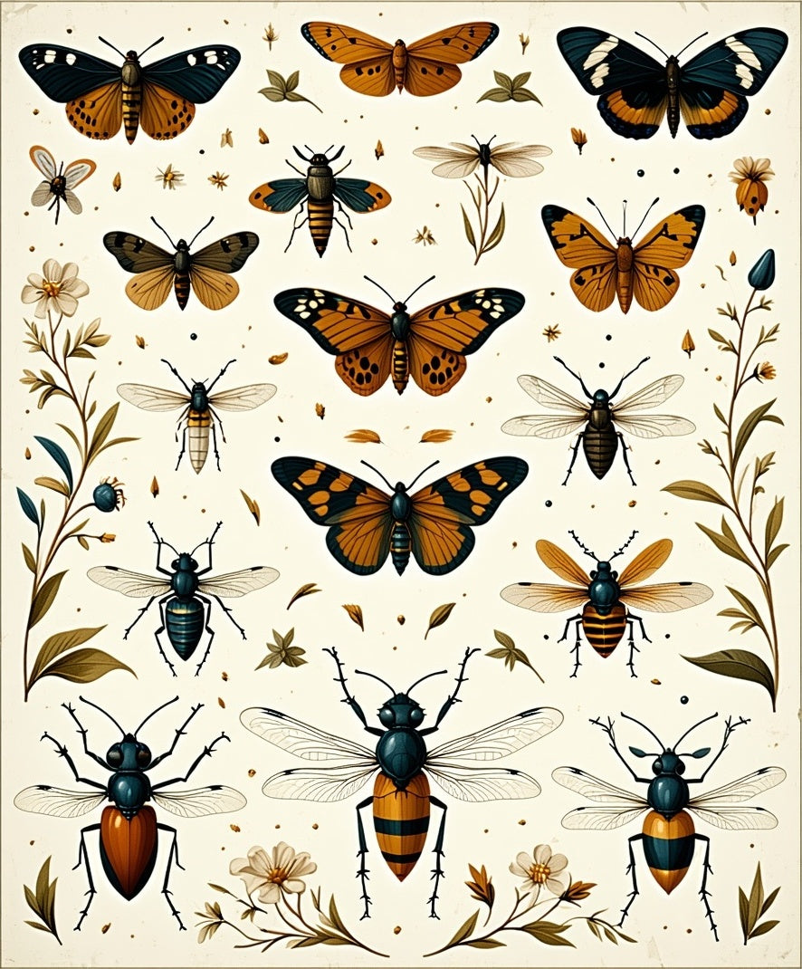 Insect Pattern with Butterflies Dragonflies Rug